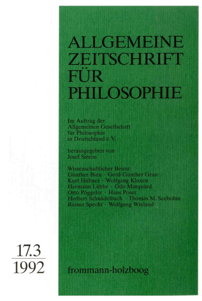 Cover of Volume: Allgemeine Zeitschrift für Philosophie (AZP) Volume 17 (1992), Edition 3