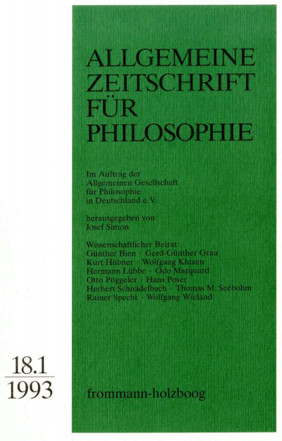 Cover of Volume: Allgemeine Zeitschrift für Philosophie (AZP) Volume 18 (1993), Edition 1