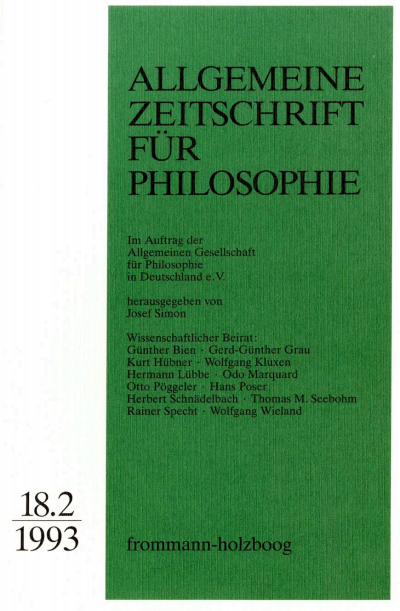Cover of Volume: Allgemeine Zeitschrift für Philosophie (AZP) Volume 18 (1993), Edition 2
