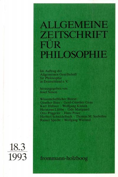 Cover of Volume: Allgemeine Zeitschrift für Philosophie (AZP) Volume 18 (1993), Edition 3