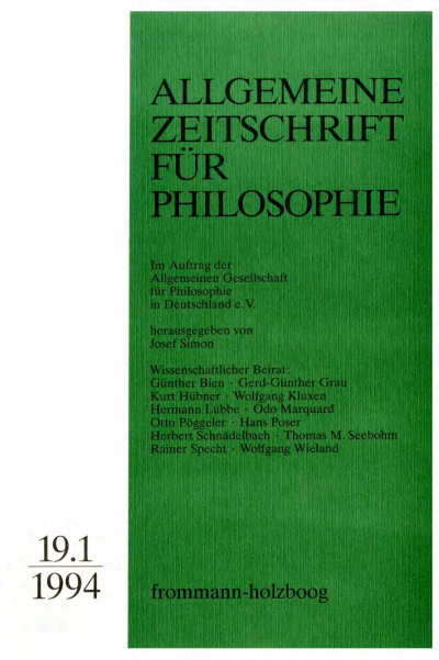 Cover of Volume: Allgemeine Zeitschrift für Philosophie (AZP) Volume 19 (1994), Edition 1