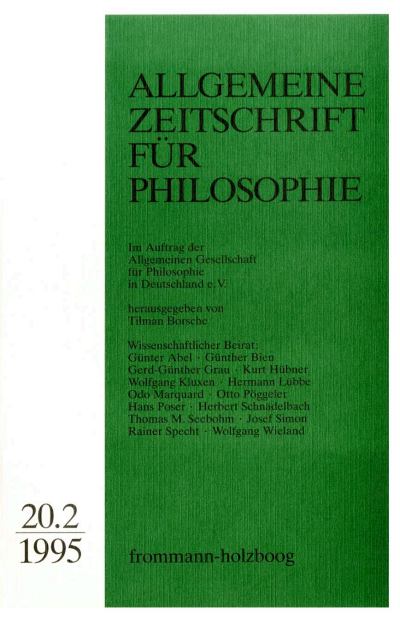 Cover of Volume: Allgemeine Zeitschrift für Philosophie (AZP) Volume 20 (1995), Edition 2