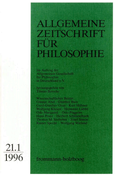 Cover of Volume: Allgemeine Zeitschrift für Philosophie (AZP) Volume 21 (1996), Edition 1