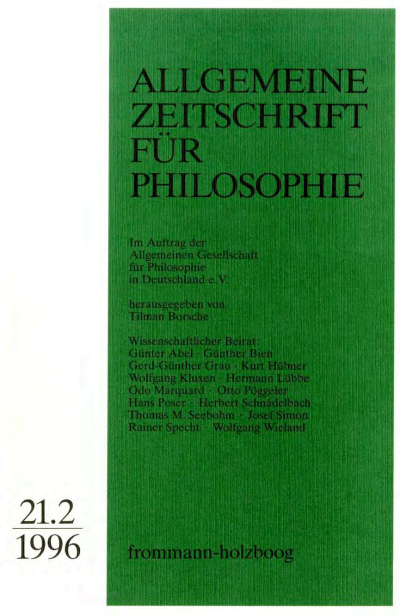 Cover of Volume: Allgemeine Zeitschrift für Philosophie (AZP) Volume 21 (1996), Edition 2