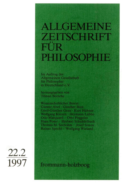 Cover of Volume: Allgemeine Zeitschrift für Philosophie (AZP) Volume 22 (1997), Edition 2