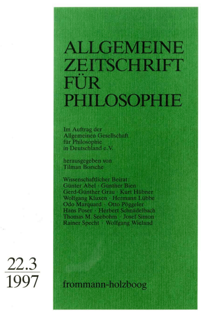 Cover of Volume: Allgemeine Zeitschrift für Philosophie (AZP) Volume 22 (1997), Edition 3