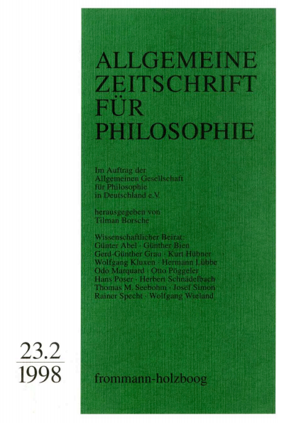 Cover of Volume: Allgemeine Zeitschrift für Philosophie (AZP) Volume 23 (1998), Edition 2