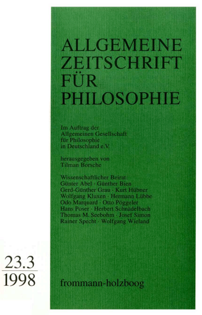 Cover of Volume: Allgemeine Zeitschrift für Philosophie (AZP) Volume 23 (1998), Edition 3