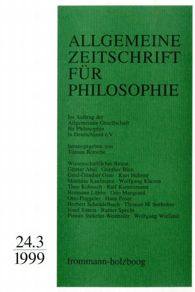 Cover of Volume: Allgemeine Zeitschrift für Philosophie (AZP) Volume 24 (1999), Edition 3