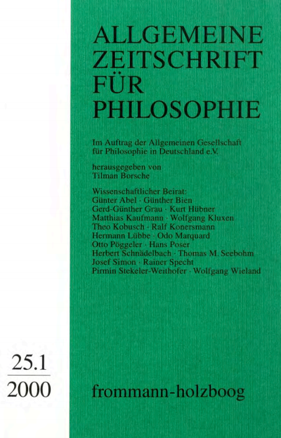 Cover of Volume: Allgemeine Zeitschrift für Philosophie (AZP) Volume 25 (2000), Edition 1