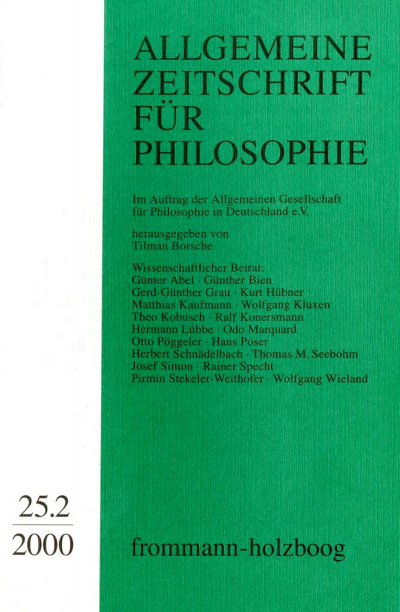 Cover of Volume: Allgemeine Zeitschrift für Philosophie (AZP) Volume 25 (2000), Edition 2