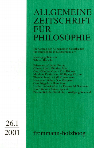 Cover der Ausgabe: Allgemeine Zeitschrift für Philosophie (AZP) Jahrgang 26 (2001), Heft 1