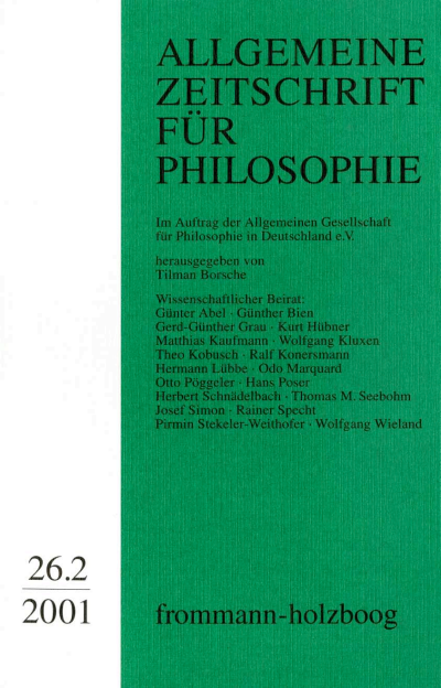 Cover der Ausgabe: Allgemeine Zeitschrift für Philosophie (AZP) Jahrgang 26 (2001), Heft 2