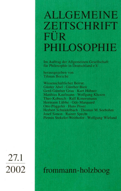Cover der Ausgabe: Allgemeine Zeitschrift für Philosophie (AZP) Jahrgang 27 (2002), Heft 1