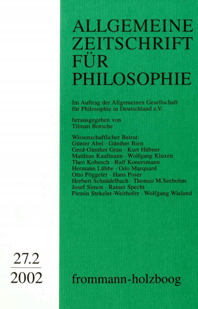 Cover der Ausgabe: Allgemeine Zeitschrift für Philosophie (AZP) Jahrgang 27 (2002), Heft 2