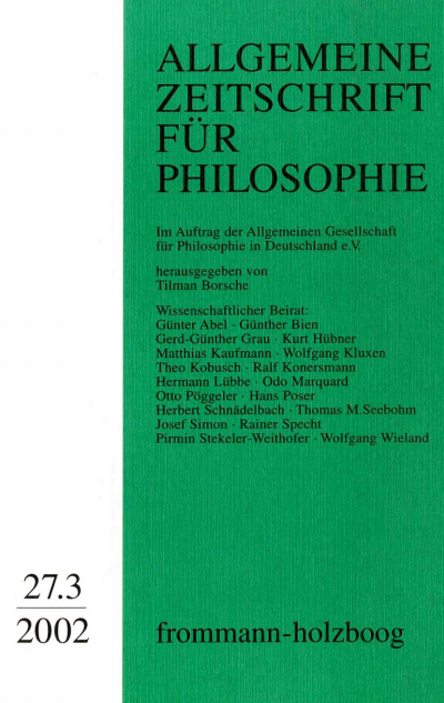 Cover der Ausgabe: Allgemeine Zeitschrift für Philosophie (AZP) Jahrgang 27 (2002), Heft 3