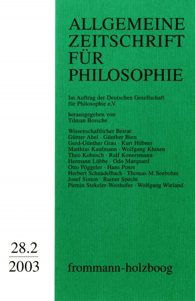 Cover der Ausgabe: Allgemeine Zeitschrift für Philosophie (AZP) Jahrgang 28 (2003), Heft 2