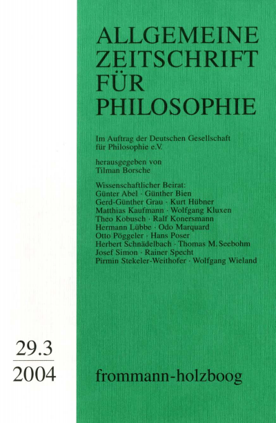 Cover der Ausgabe: Allgemeine Zeitschrift für Philosophie (AZP) Jahrgang 29 (2004), Heft 3