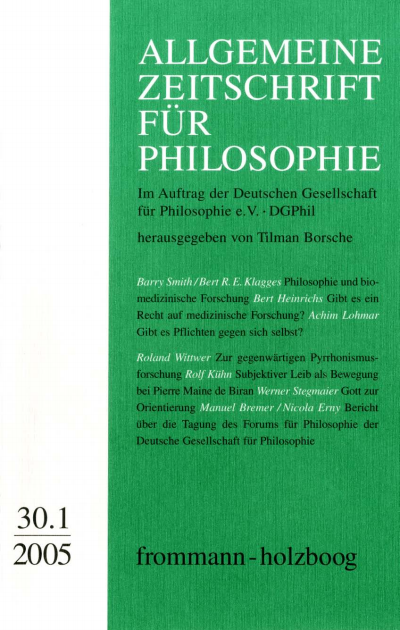 Cover der Ausgabe: Allgemeine Zeitschrift für Philosophie (AZP) Jahrgang 30 (2005), Heft 1