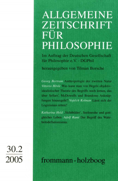 Cover der Ausgabe: Allgemeine Zeitschrift für Philosophie (AZP) Jahrgang 30 (2005), Heft 2