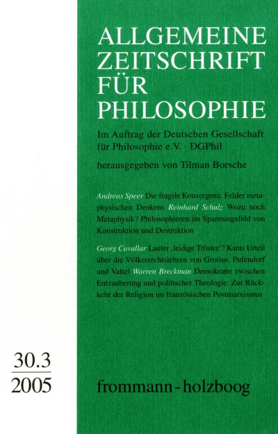Cover der Ausgabe: Allgemeine Zeitschrift für Philosophie (AZP) Jahrgang 30 (2005), Heft 3