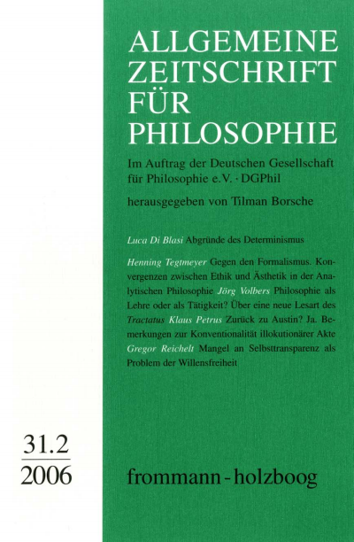 Cover der Ausgabe: Allgemeine Zeitschrift für Philosophie (AZP) Jahrgang 31 (2006), Heft 2