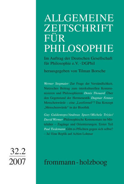 Cover der Ausgabe: Allgemeine Zeitschrift für Philosophie (AZP) Jahrgang 32 (2007), Heft 2