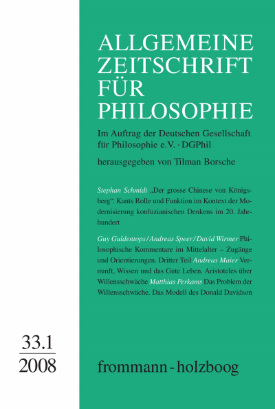 Cover der Ausgabe: Allgemeine Zeitschrift für Philosophie (AZP) Jahrgang 33 (2008), Heft 1