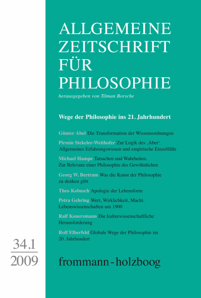 Cover der Ausgabe: Allgemeine Zeitschrift für Philosophie (AZP) Jahrgang 34 (2009), Heft 1