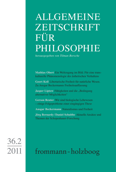 Cover der Ausgabe: Allgemeine Zeitschrift für Philosophie (AZP) Jahrgang 36 (2011), Heft 2