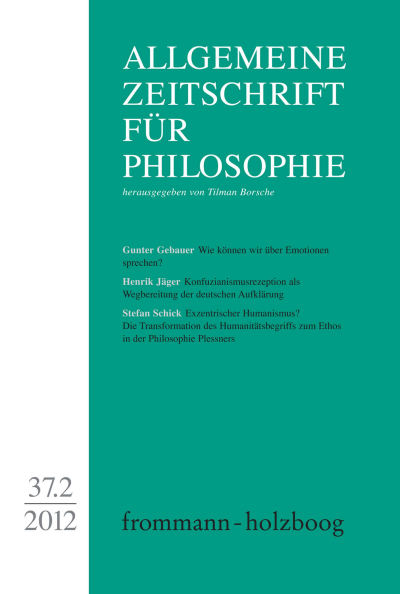 Cover der Ausgabe: Allgemeine Zeitschrift für Philosophie (AZP) Jahrgang 37 (2012), Heft 2
