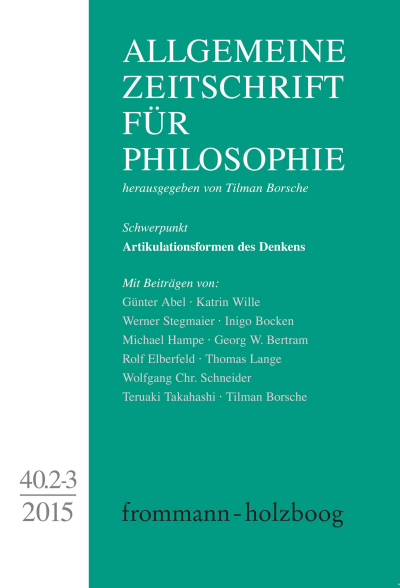 Cover der Ausgabe: Allgemeine Zeitschrift für Philosophie (AZP) Jahrgang 40 (2015), Heft 2-3