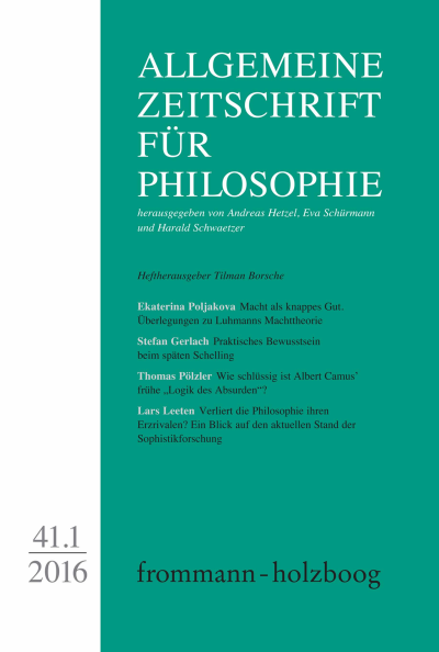 Cover der Ausgabe: Allgemeine Zeitschrift für Philosophie (AZP) Jahrgang 41 (2016), Heft 1