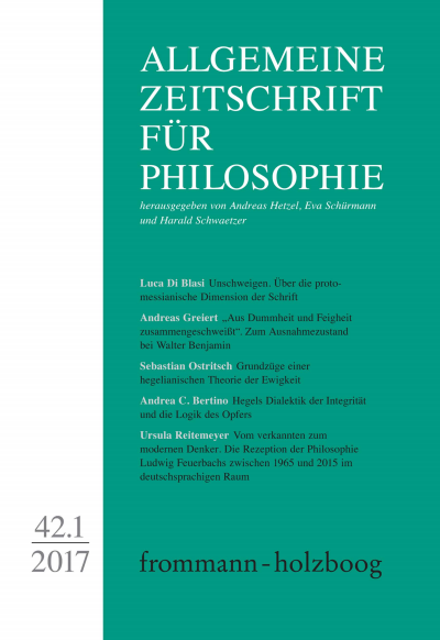 Cover der Ausgabe: Allgemeine Zeitschrift für Philosophie (AZP) Jahrgang 42 (2017), Heft 1