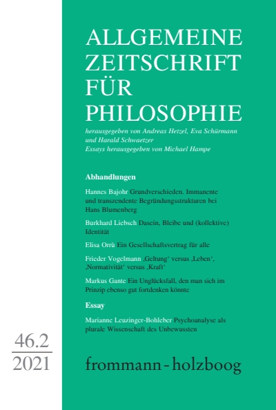 Cover der Ausgabe: Allgemeine Zeitschrift für Philosophie (AZP) Jahrgang 46 (2021), Heft 2