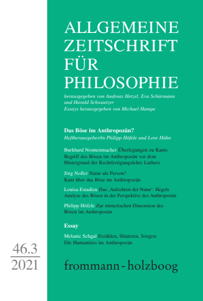 Cover der Ausgabe: Allgemeine Zeitschrift für Philosophie (AZP) Jahrgang 46 (2021), Heft 3