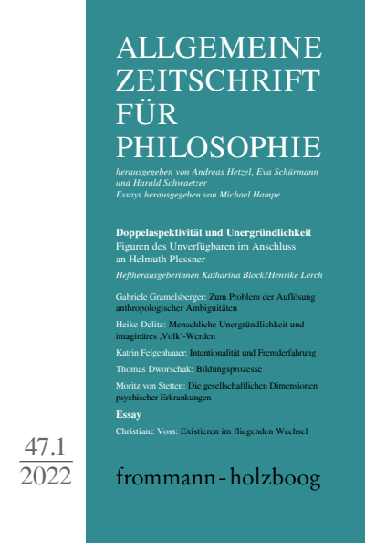 Cover der Ausgabe: Allgemeine Zeitschrift für Philosophie (AZP) Jahrgang 47 (2022), Heft 1