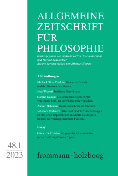 Cover der Ausgabe: Allgemeine Zeitschrift für Philosophie (AZP) Jahrgang 48 (2023), Heft 1