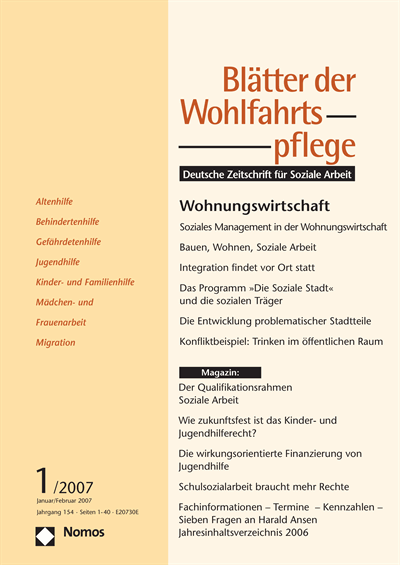 Cover der Ausgabe: Blätter der Wohlfahrtspflege (BdW) Jahrgang 154 (2007), Heft 1