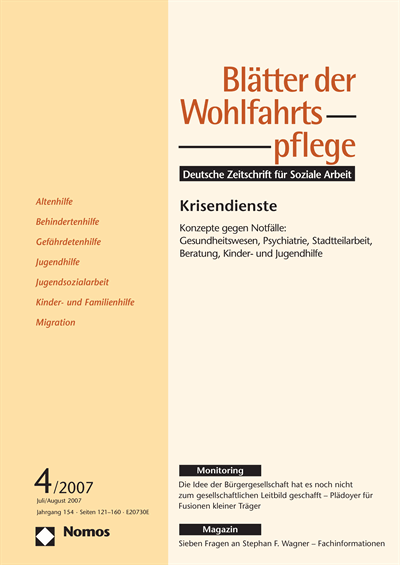 Cover der Ausgabe: Blätter der Wohlfahrtspflege (BdW) Jahrgang 154 (2007), Heft 4