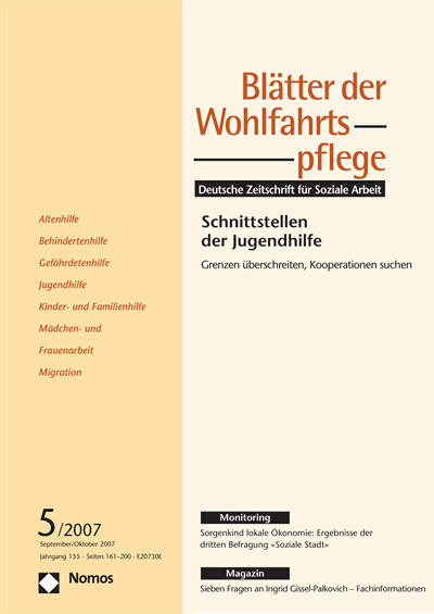 Cover der Ausgabe: Blätter der Wohlfahrtspflege (BdW) Jahrgang 154 (2007), Heft 5