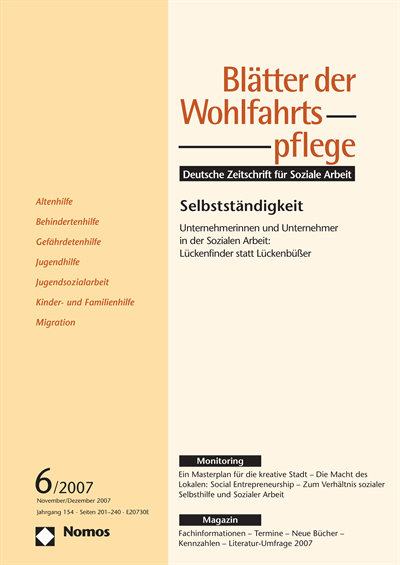 Cover der Ausgabe: Blätter der Wohlfahrtspflege (BdW) Jahrgang 154 (2007), Heft 6