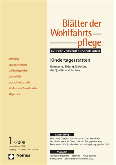 Cover der Ausgabe: Blätter der Wohlfahrtspflege (BdW) Jahrgang 155 (2008), Heft 1