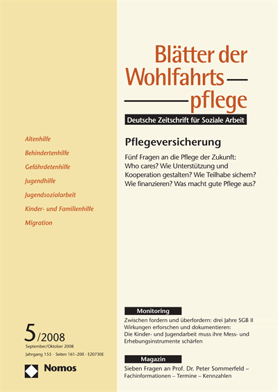 Cover der Ausgabe: Blätter der Wohlfahrtspflege (BdW) Jahrgang 155 (2008), Heft 5