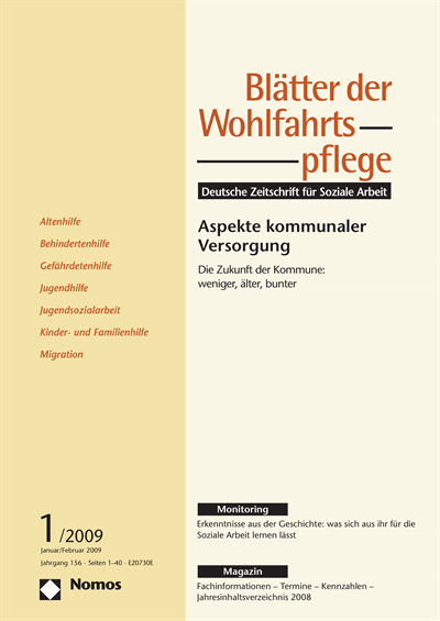 Cover der Ausgabe: Blätter der Wohlfahrtspflege (BdW) Jahrgang 156 (2009), Heft 1