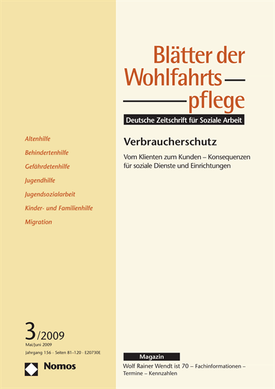 Cover der Ausgabe: Blätter der Wohlfahrtspflege (BdW) Jahrgang 156 (2009), Heft 3