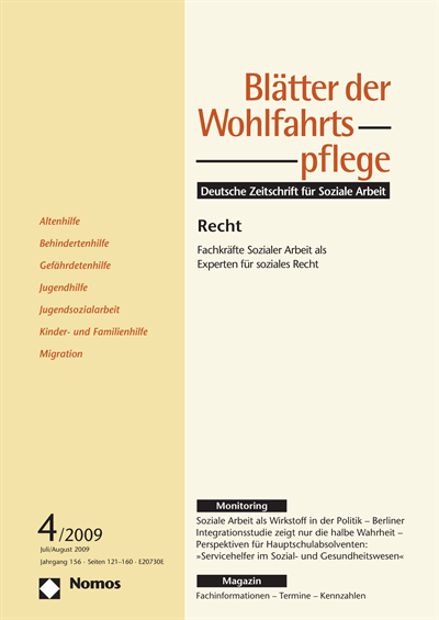 Cover der Ausgabe: Blätter der Wohlfahrtspflege (BdW) Jahrgang 156 (2009), Heft 4