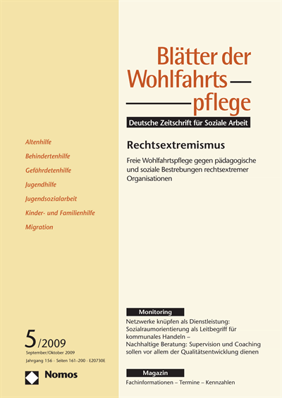 Cover der Ausgabe: Blätter der Wohlfahrtspflege (BdW) Jahrgang 156 (2009), Heft 5