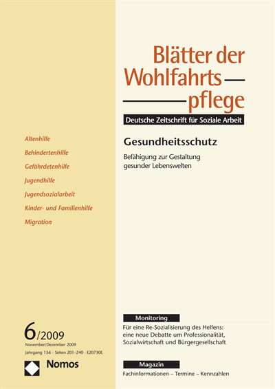 Cover der Ausgabe: Blätter der Wohlfahrtspflege (BdW) Jahrgang 156 (2009), Heft 6