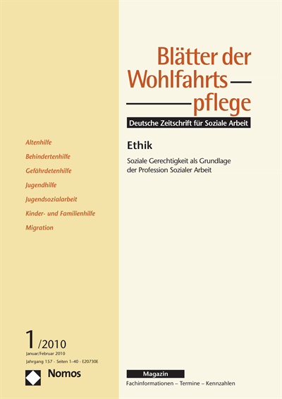 Cover der Ausgabe: Blätter der Wohlfahrtspflege (BdW) Jahrgang 157 (2010), Heft 1